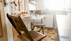 desain dapur minimalis sederhana putih cokelat