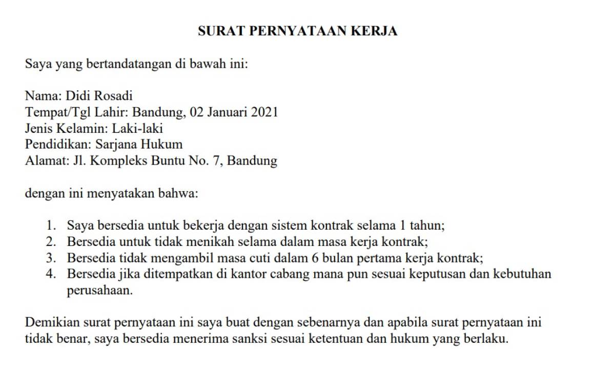 9 Contoh Surat Pernyataan Kerja yang Baik dan Benar untuk Berbagai Keperluan