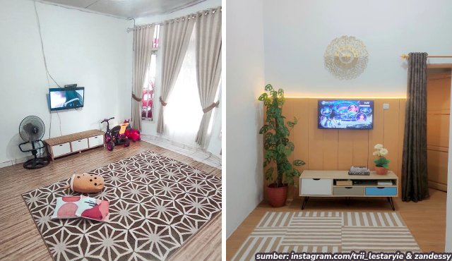 ruang tv sederhana tanpa sofa