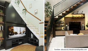 desain kabinet tv bawah tangga