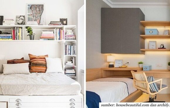 inspirasi desain rak dinding kamar tidur minimalis