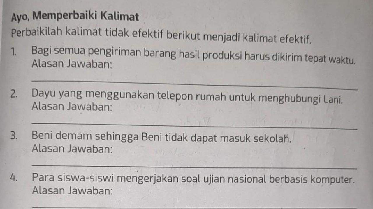 15 Contoh Soal Kalimat Efektif dan Kunci Jawaban yang Tepat