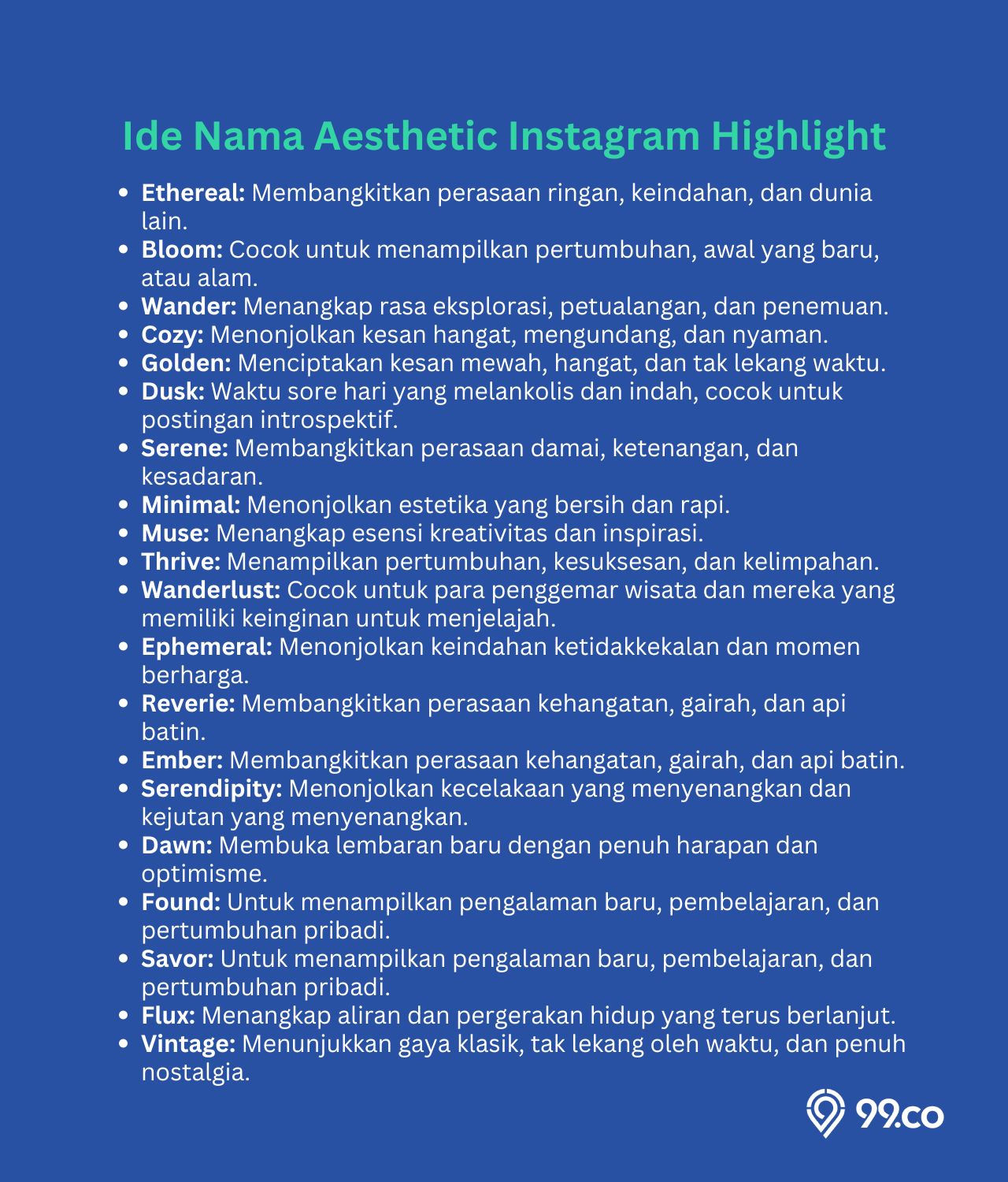 nama sorotan instagram estetik dan artinya